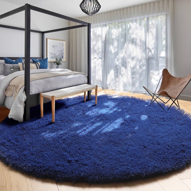 Amdrebio Navy Blue Round Rug 6Ft for Boys Bedroom, Large Fluffy Fuzzy Circle Area Rugs for Kids Playroom, Living Room Decor Aesthetic, Cute Shaggy Plush Floor Royal Dark Blue Carpet for Dorm Teen Baby Nursery - Image 5